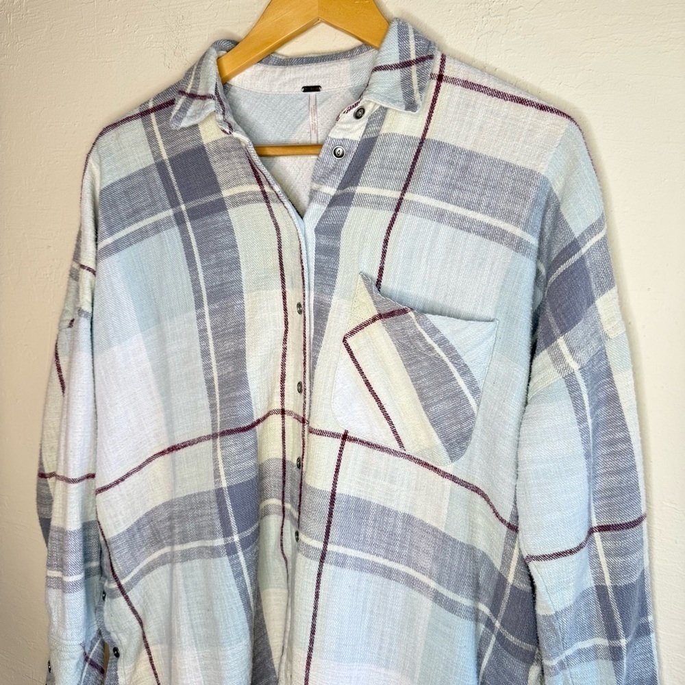 Free People Rainy Day Plaid Button Down Flannel Shirt Size XS - Picture 3 of 9